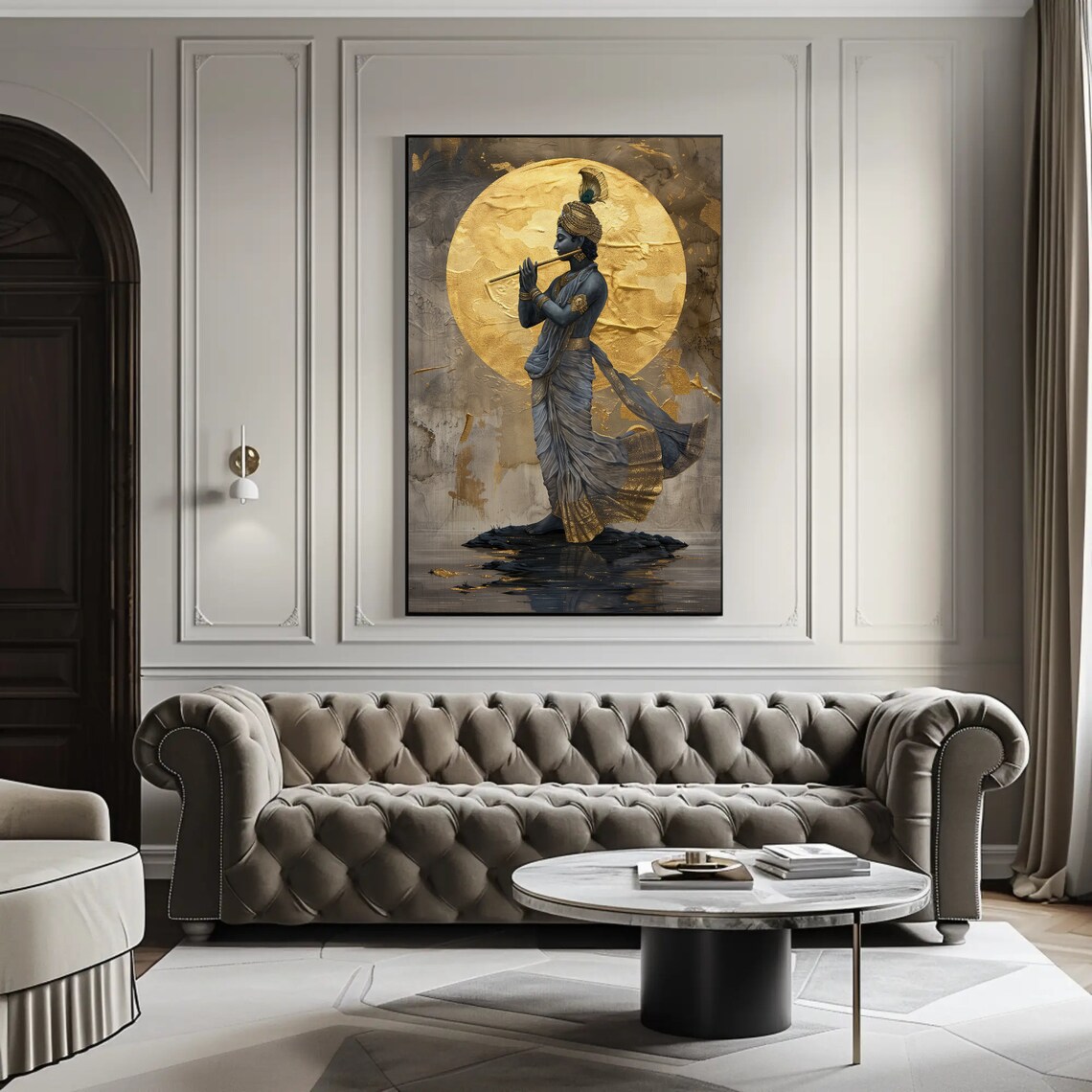 Lord Krishna Under Golden Moon Art Print, Hindu - Image 5