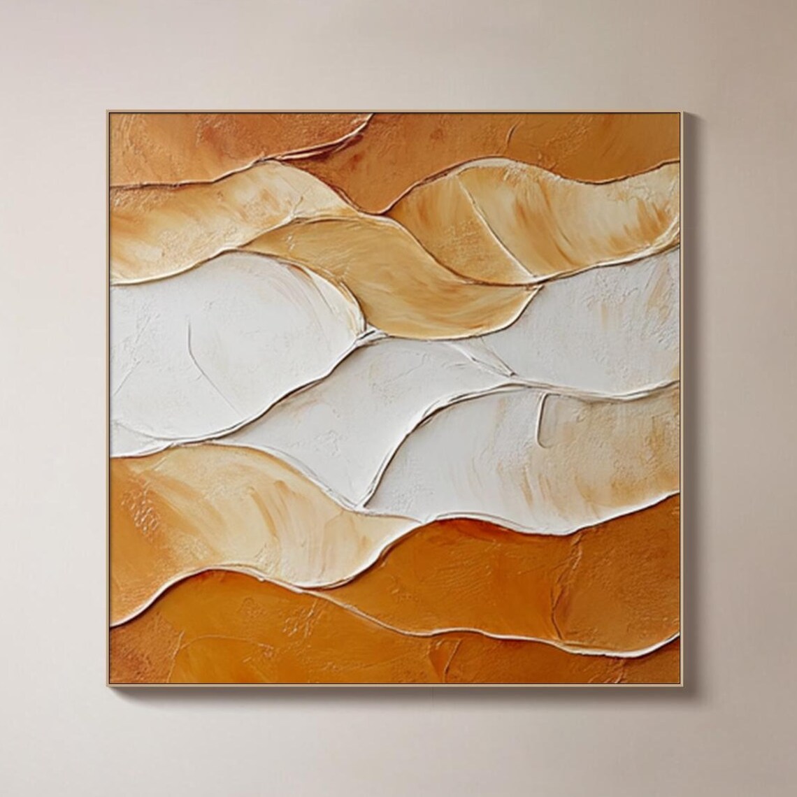 Terracotta And Cream Abstract Waves Textured Minimalist Wall Art