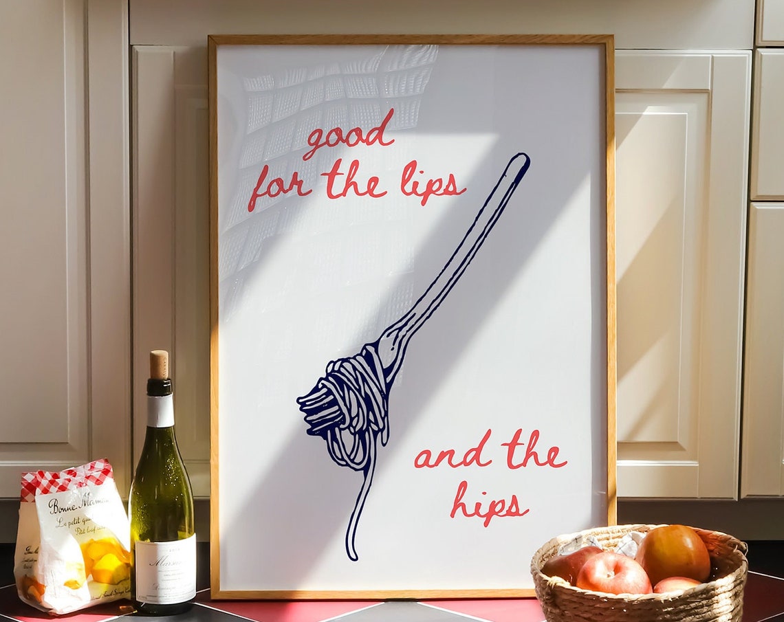 Good For The Lips And The Hips Funny Spaghetti Pasta Art Poster - Image 3