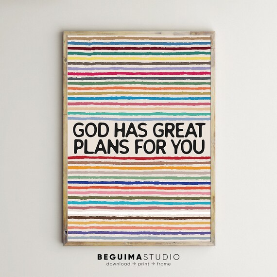 God Has Great Plans For You Colorful Striped Faith Quote Poster