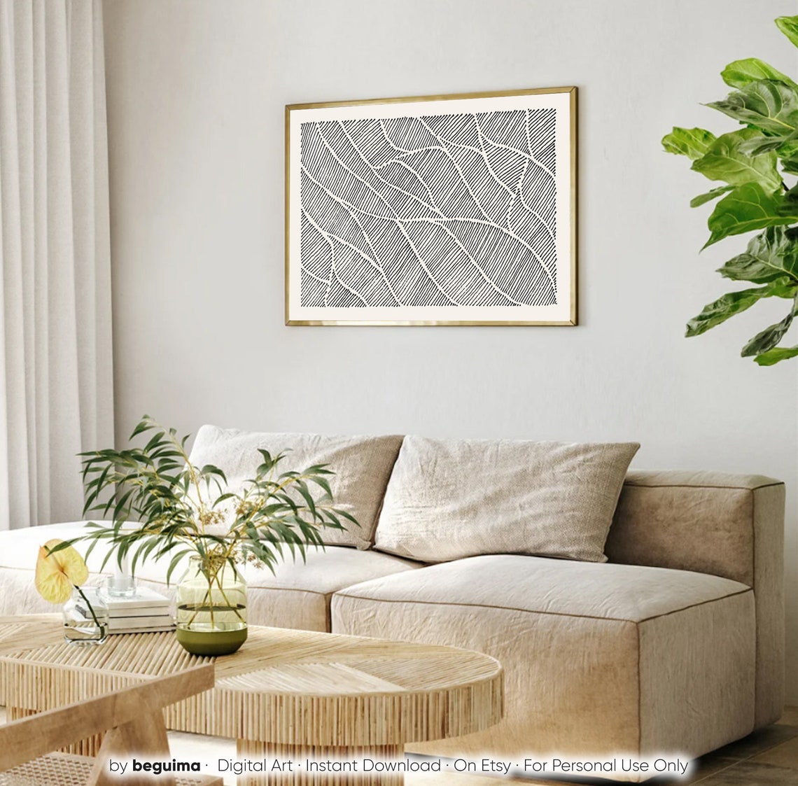 Black White Diagonal Line Leaf Pattern Minimalist Abstract Poster - Image 2