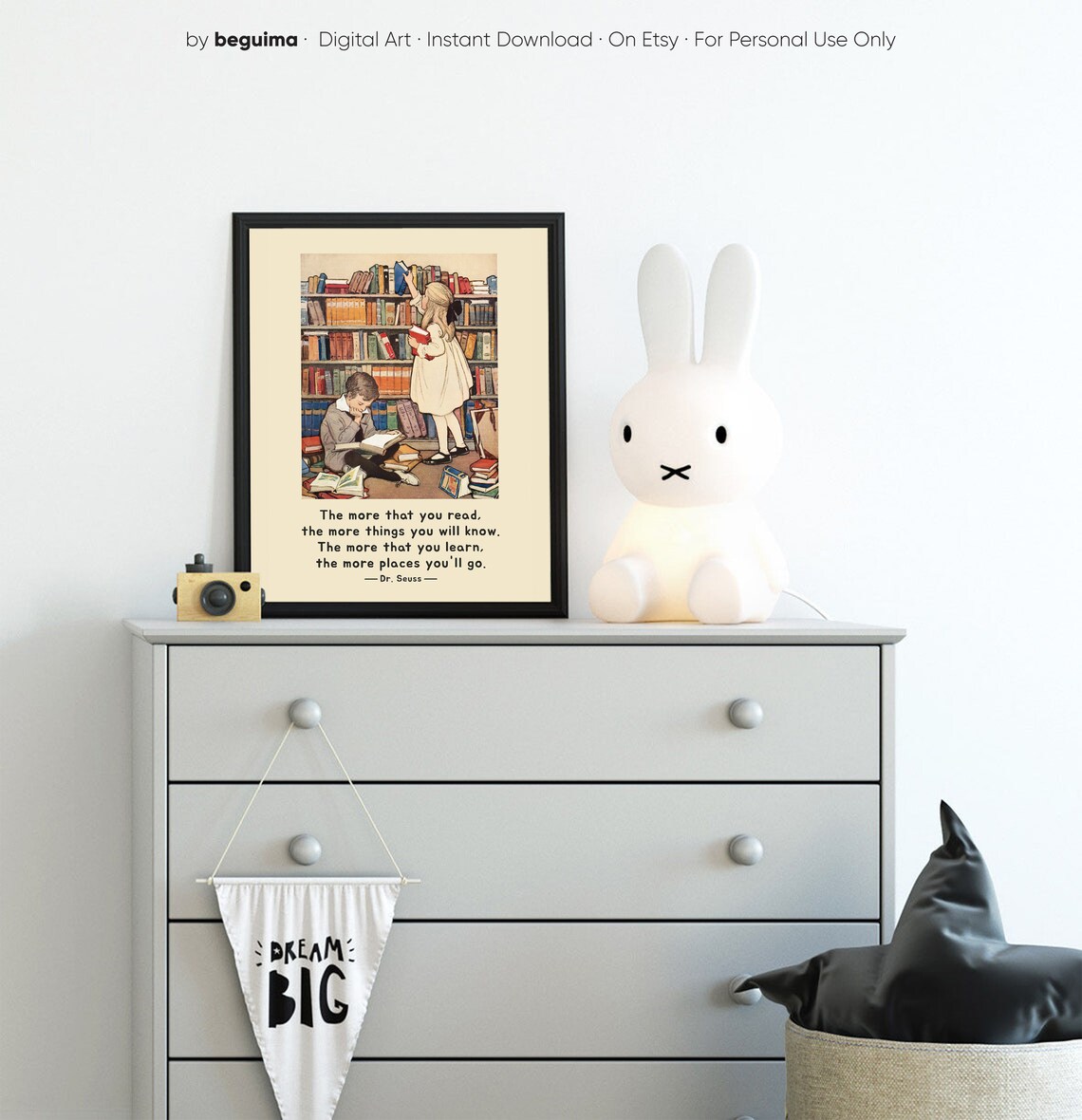 Dr. Seuss Reading Quote Kids Library Vintage Illustration Poster - Image 4