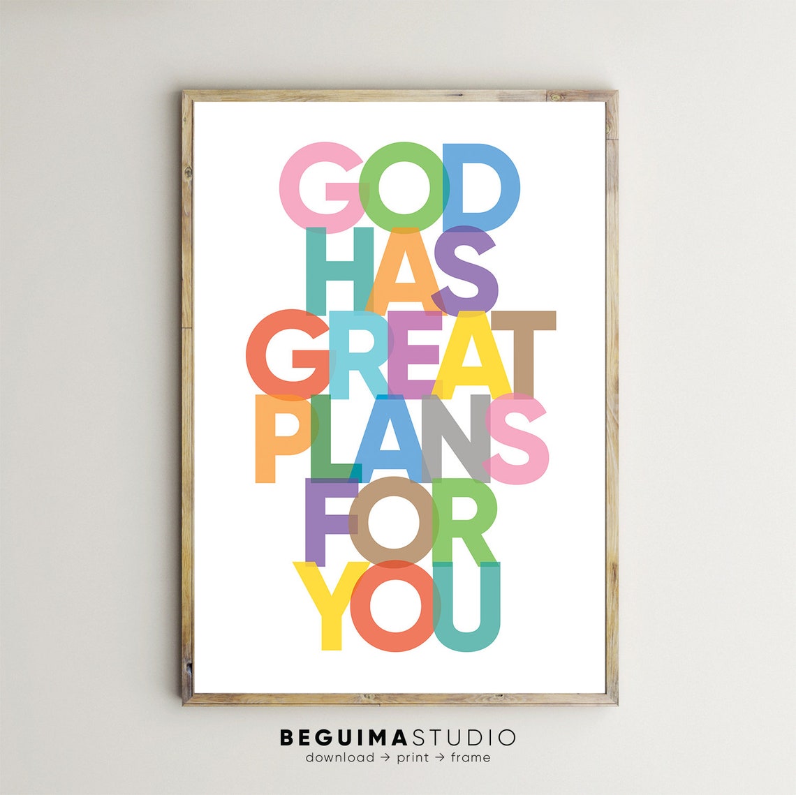 God Has Great Plans for You Overlapping Rainbow Letter Poster