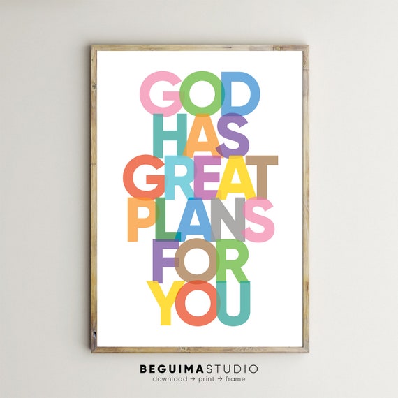 Bible Verse Print God Has Great Plans For You Jeremiah 2911 Kid Christian Poster Wall Art Multicolor Sign Classroom Decor Teacher