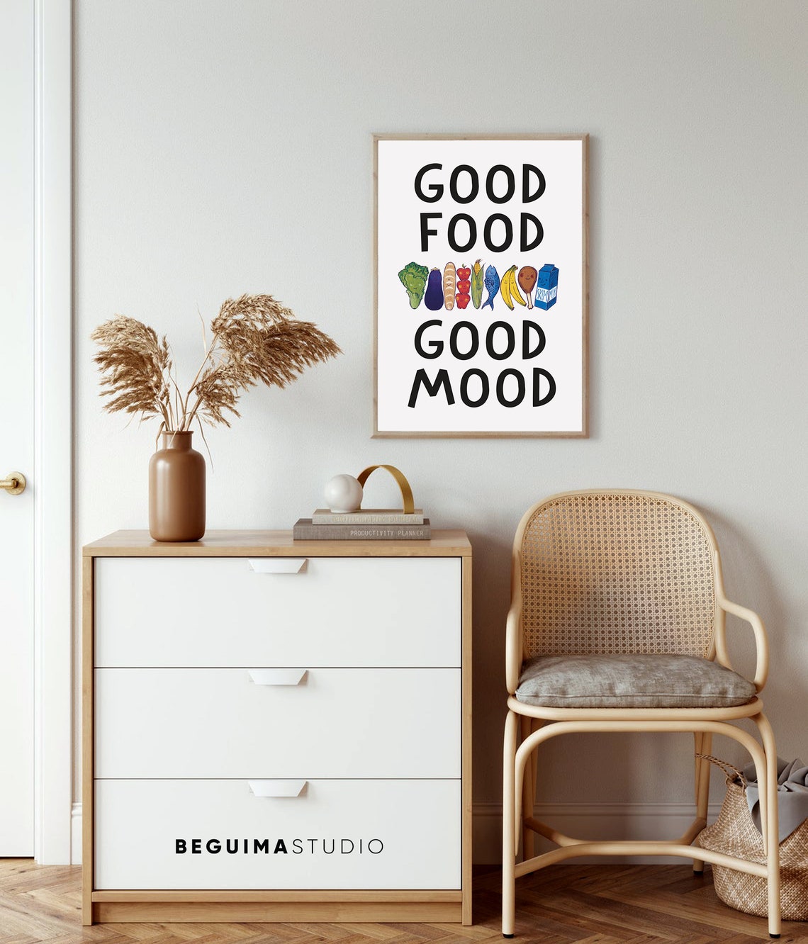 Good Food Good Mood Smiling Food Characters Kitchen Quote Poster - Image 2