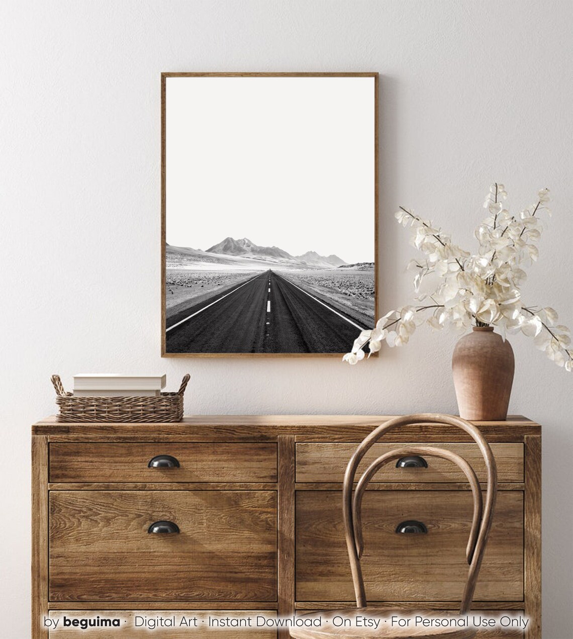 Route 66 Desert Road Art Print, Black White - Image 4