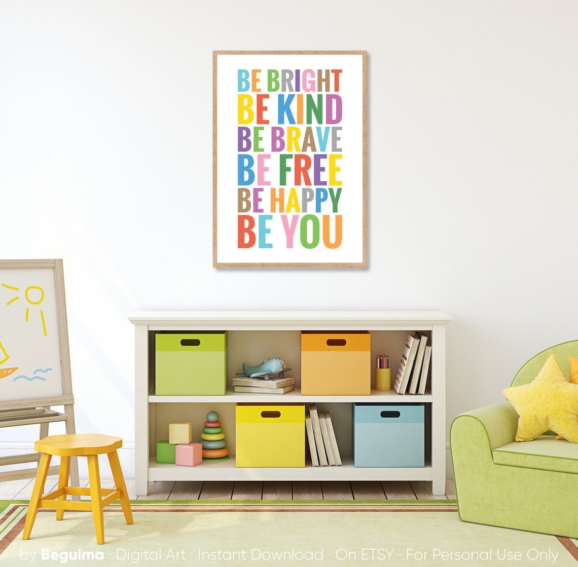 Be Bright Be Kind Be Brave Bold Rainbow Daily Affirmation Poster - Image 4