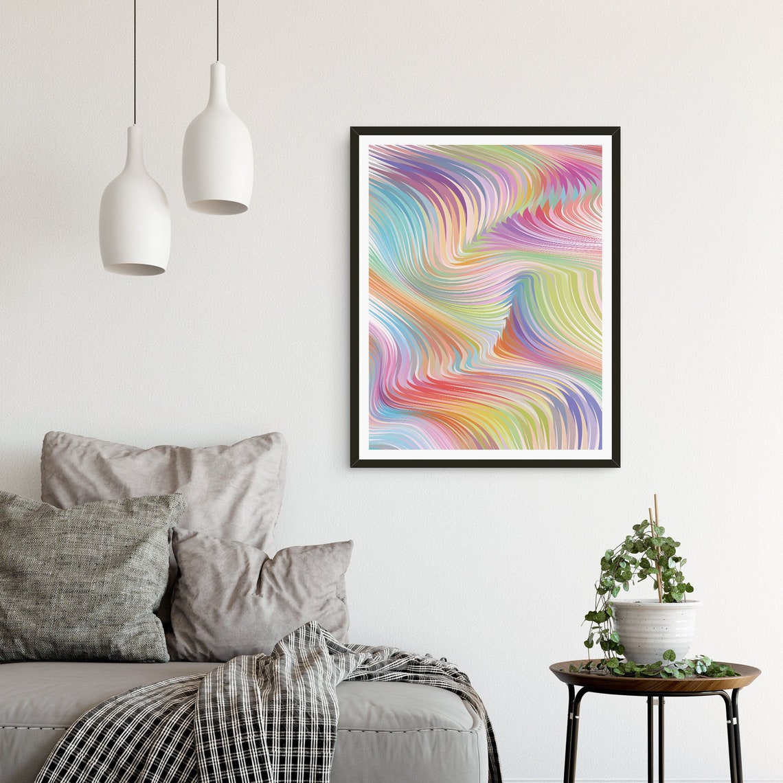 Pastel Flowing Lines Abstract Rainbow Swirl Wall Decor Poster - Image 3