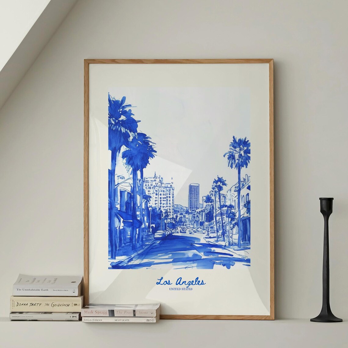 Los Angeles United States Blue Watercolor Palm Trees City Poster