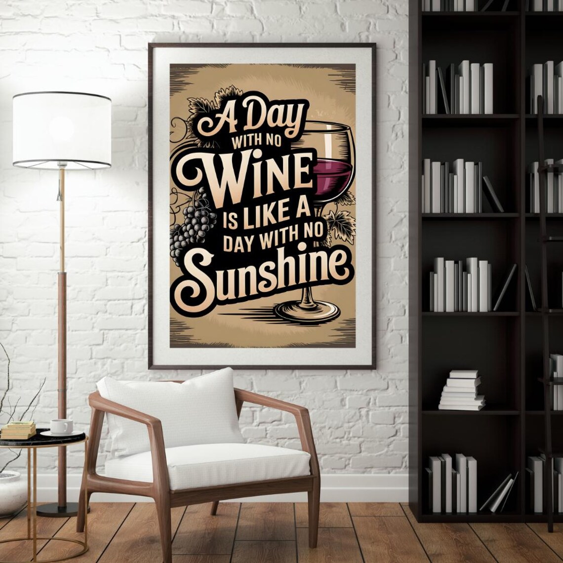 Day with No Wine Is Like Day with No Sunshine Vintage Wine Poster - Image 2