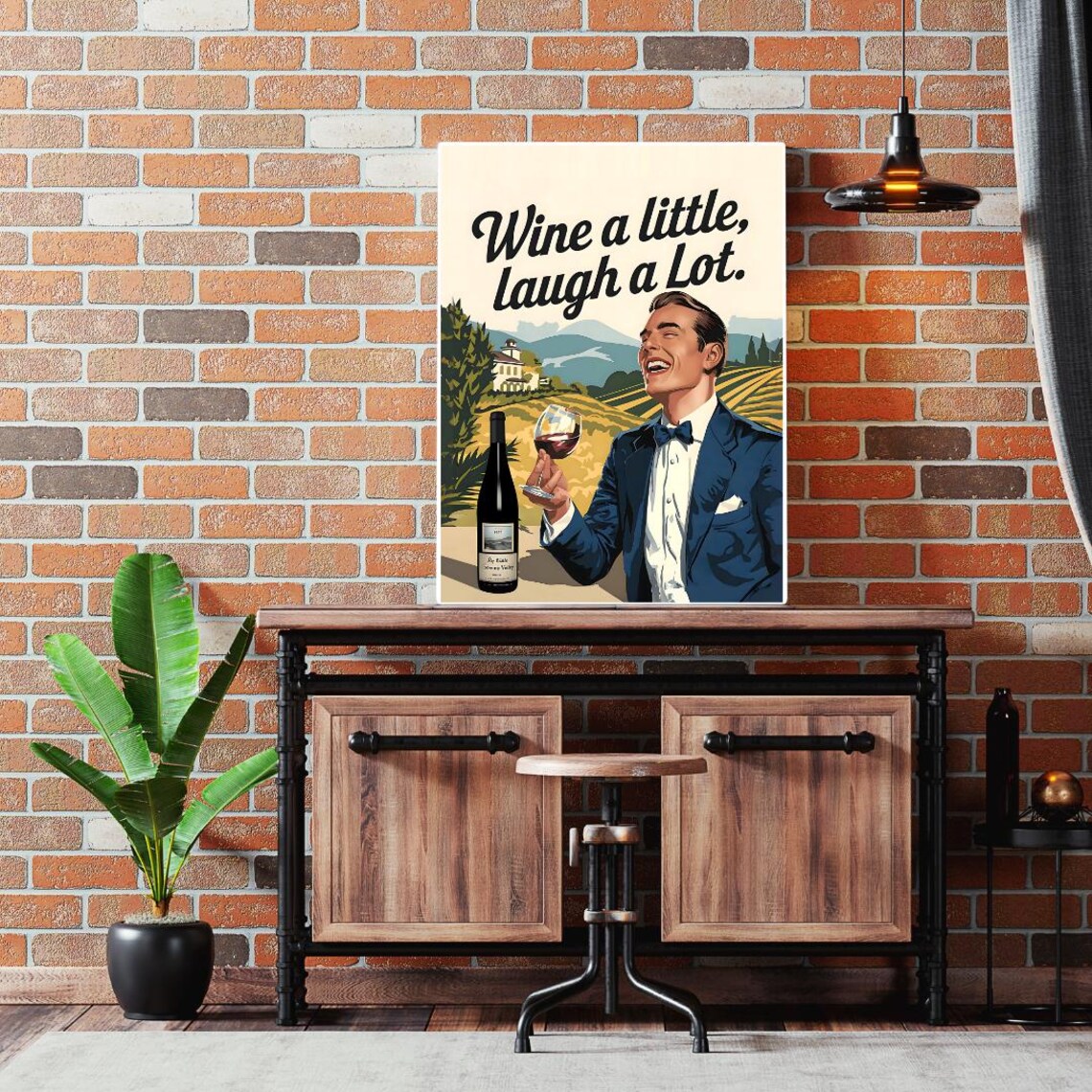 Vintage Wine a Little Laugh a Lot Laughing Vineyard Man Poster - Image 5