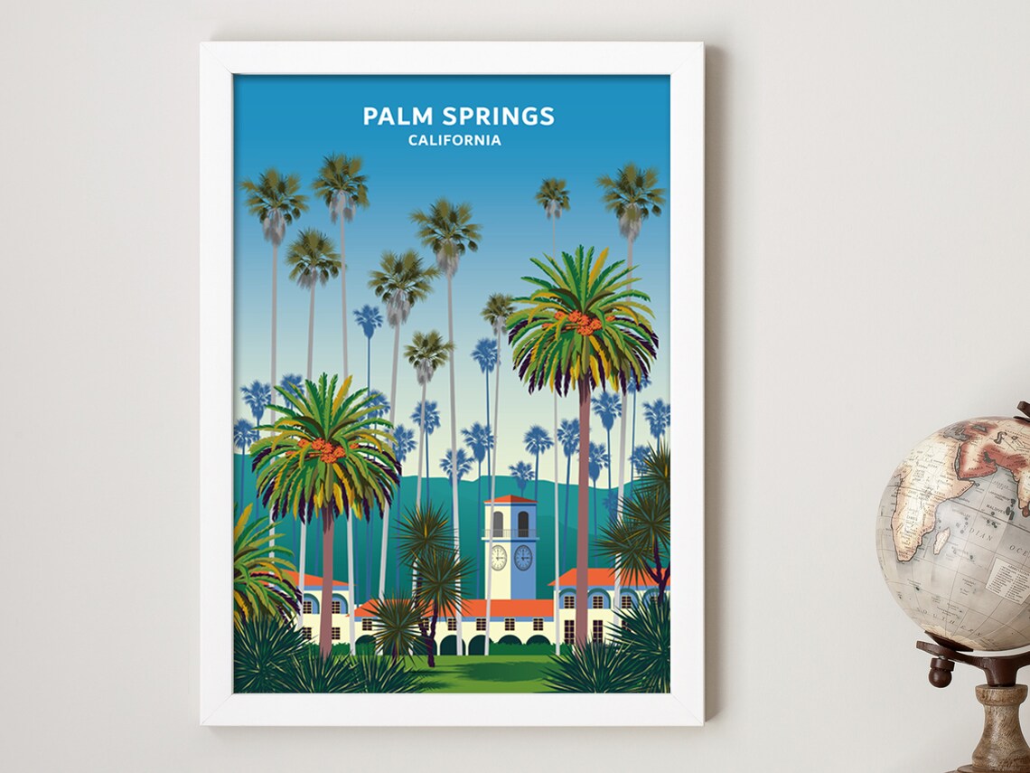 Palm Springs California Palm Trees and Clock Tower Travel Poster