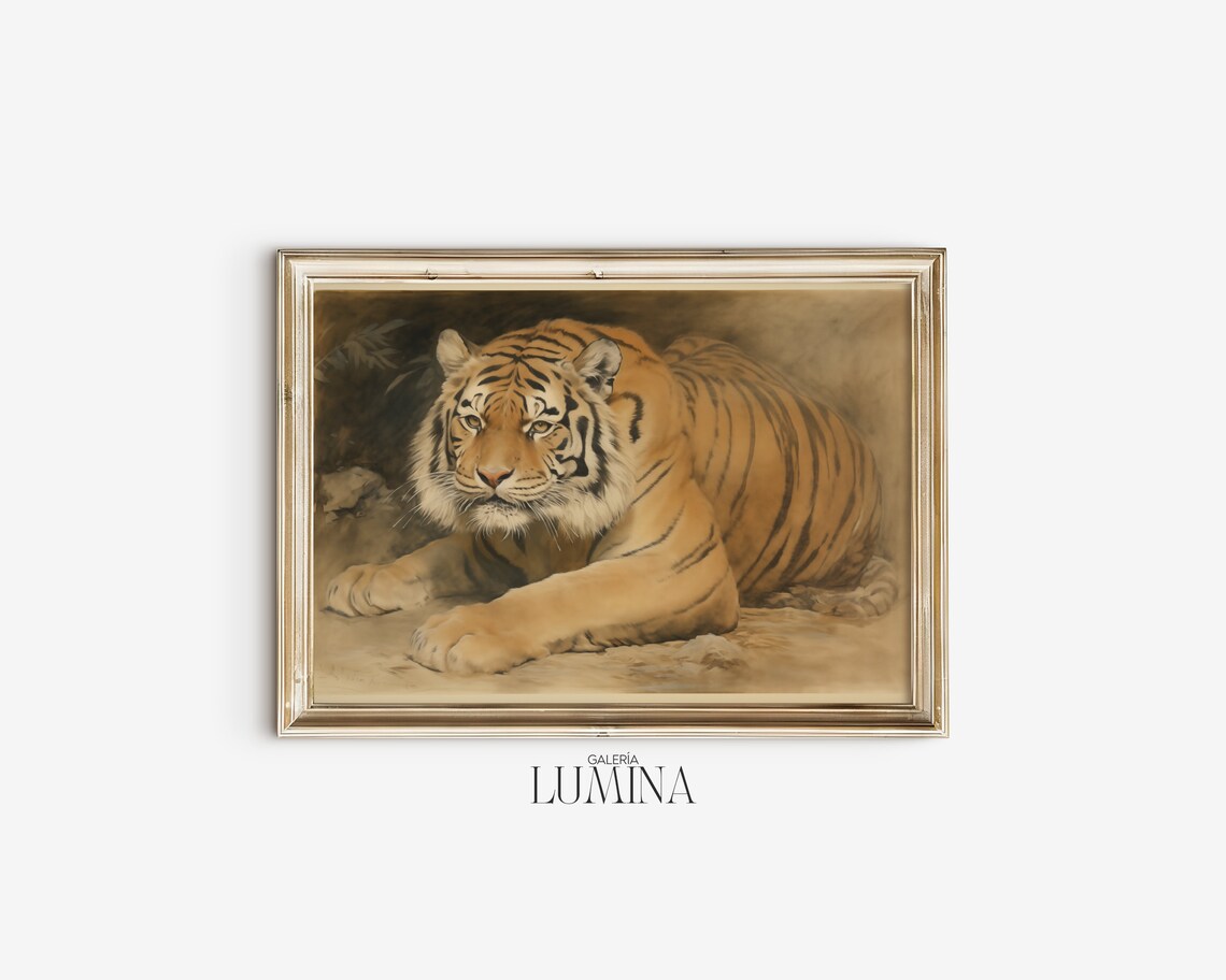 Majestic Tiger Watercolor Painting Resting Wildlife Art Poster - Image 2