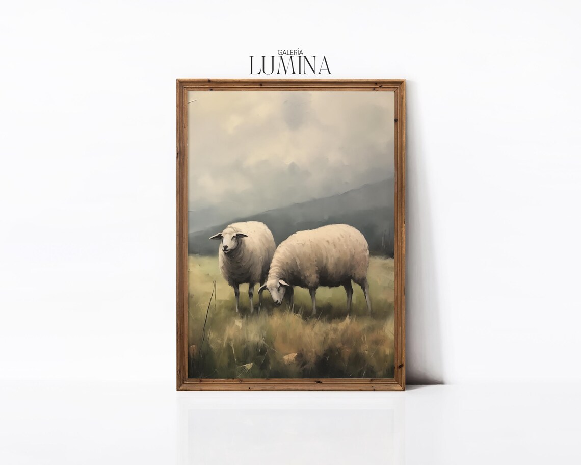 Sheep Eating Grass Vintage Farmhouse Art Print - Image 2