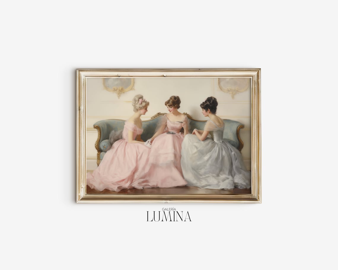 Victorian Women Vintage Oil Painting, Art Print - Image 2