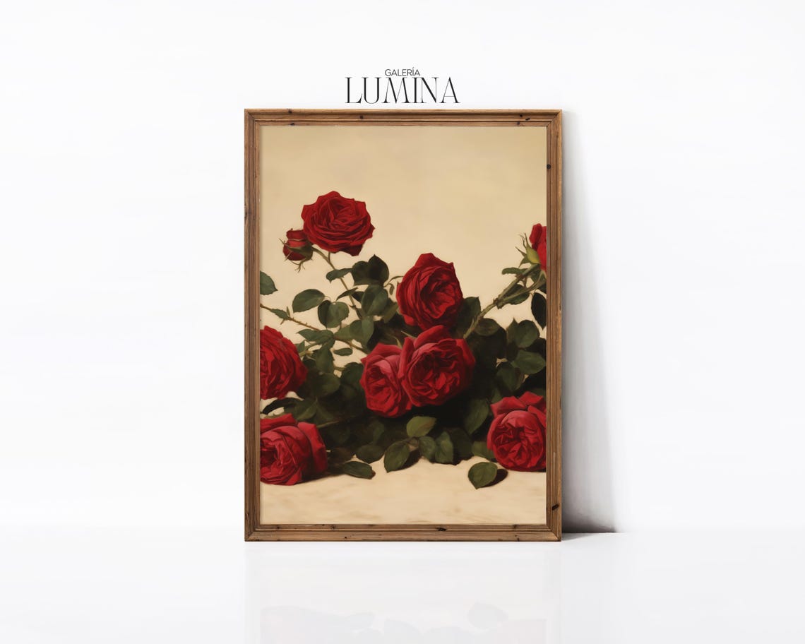 Classic Red Roses Still Life Oil Painting Romantic Bouquet Poster - Image 2