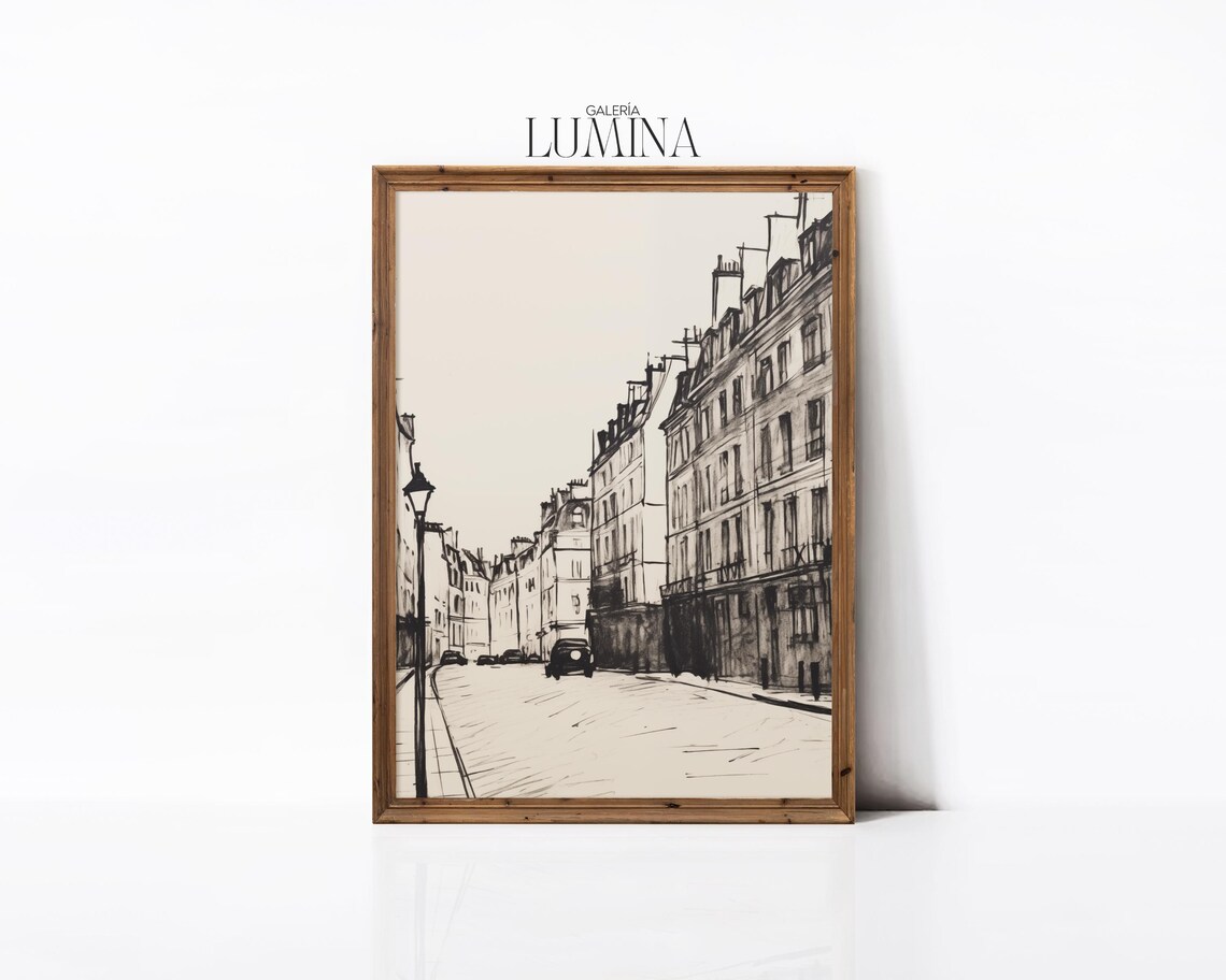 Parisian Street Ink Sketch Black and White Cityscape France Poster - Image 2
