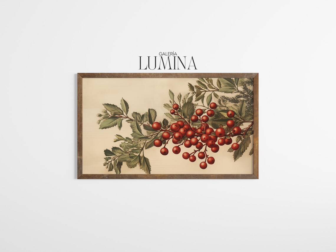 Red Winter Berries on a Botanical Branch Vintage Holiday Poster - Image 3