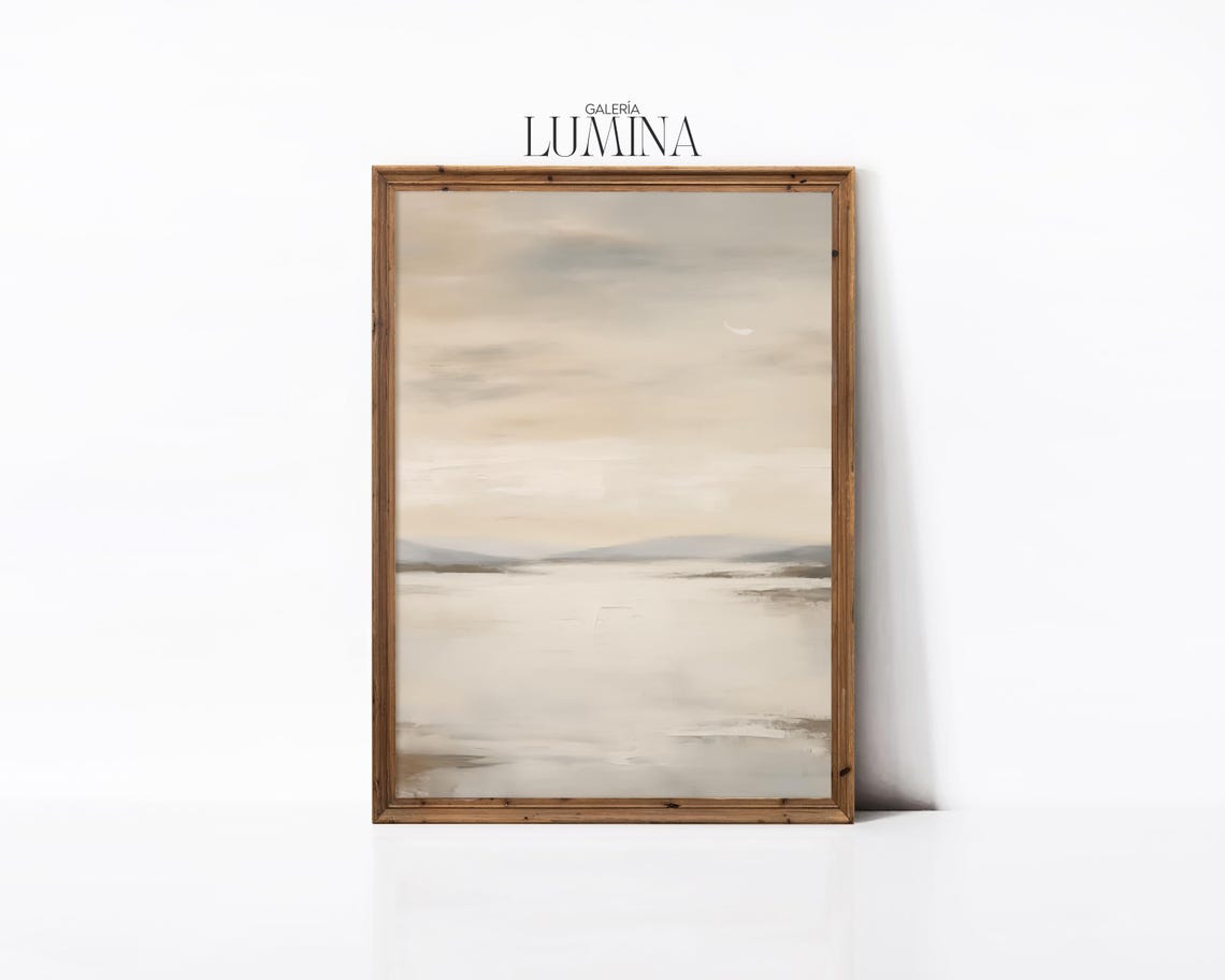 Neutral Abstract Lake Oil Painting Antique Rustic Landscape Painting Abstract Muted Colors Wall Art Art Frame Tv Art 401 - Image 3