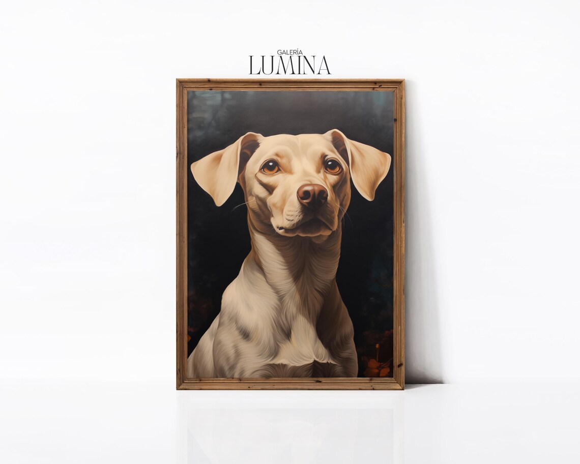 Cream White Dog Portrait With Dark Moody Floral Background Poster - Image 3