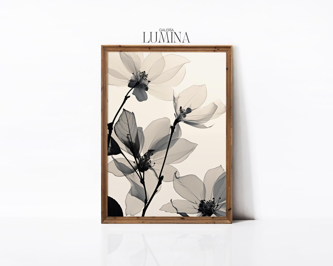 Black And White Ghost Flower Branches Minimalist Botanical Art Poster - Image 2