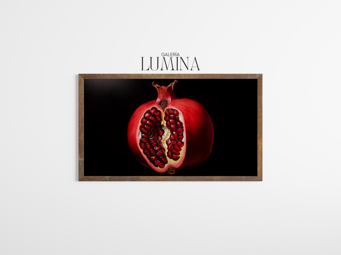 Pomegranate Painting Fruit Still Life Painting Minimalist Pomegranate Fruit Black Background Print Art Frame Tv Art 750 - Image 3