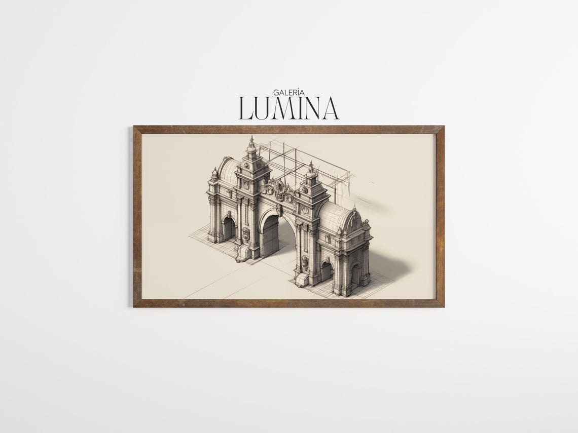 Victorian Stone Gateway Axonometric Architectural Drawing Poster - Image 3