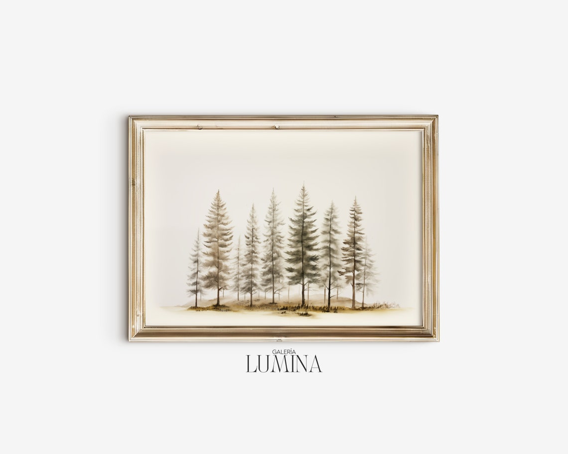 Pine Trees Ink Wash Painting Neutral Tones Watercolor Tree Painting Antique Pine Trees Art Print Art Frame Tv Art 224 - Image 2