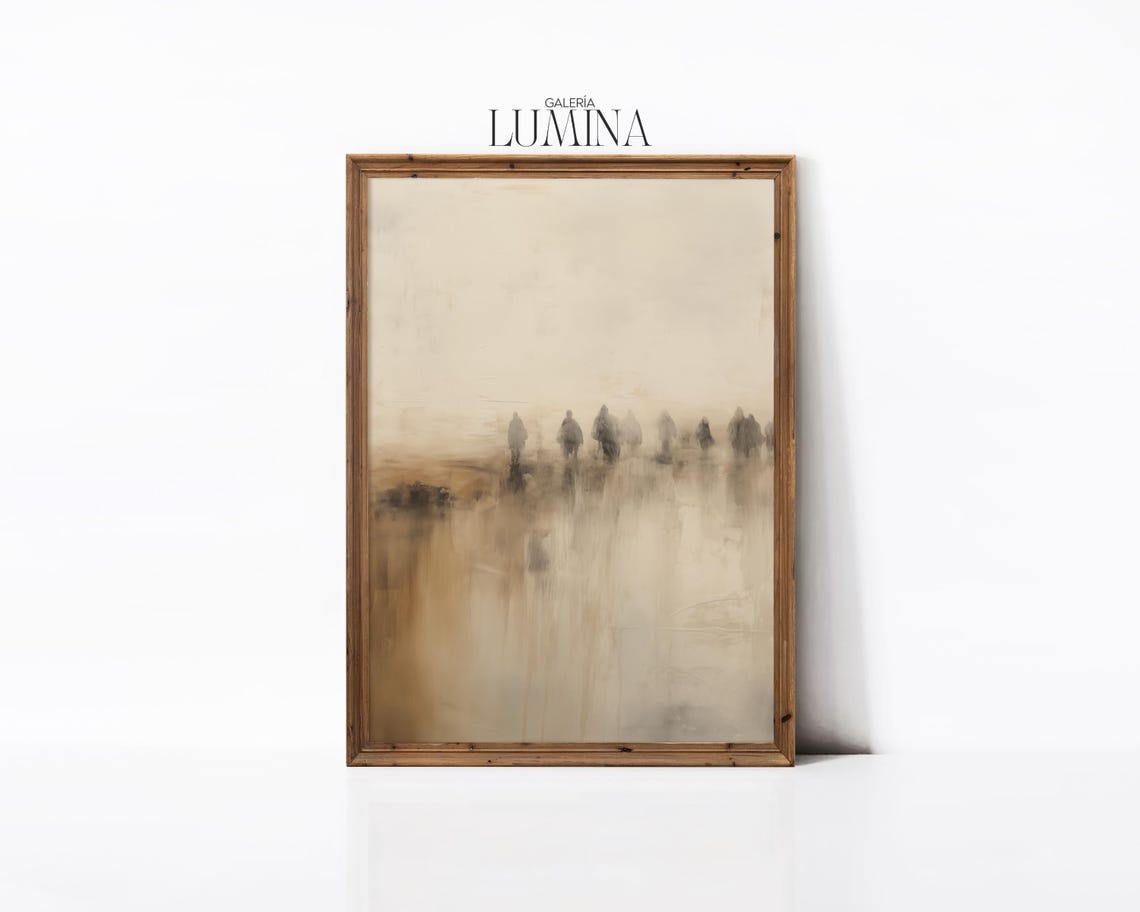 Muted Human Silhouettes in Mist Minimalist Figurative Art Poster - Image 2
