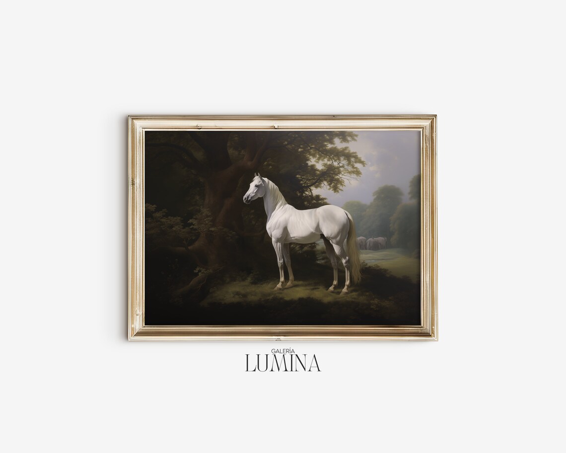 White Horse In Forest, Rustic Nature-Inspired Art Print - Image 2