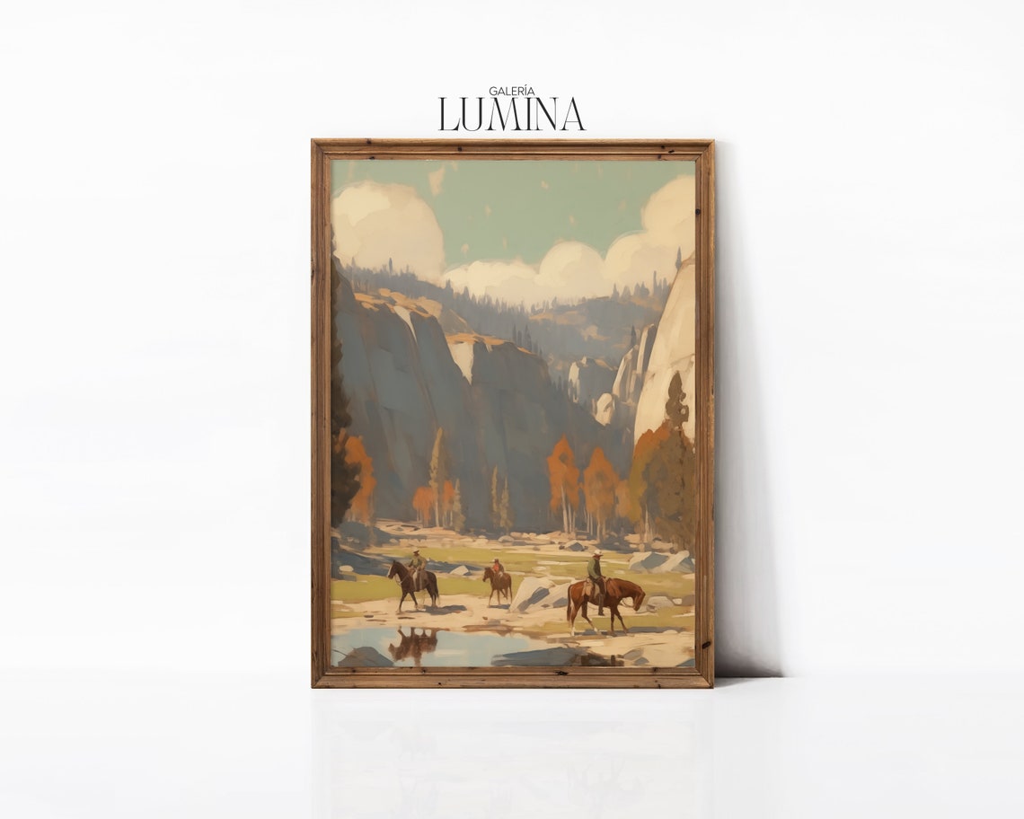 Western Cowboy Painting Southwest Landscape Wall Art Antique Oil Painting Mid Century Wall Decor Art Frame Tv Art 144 - Image 3