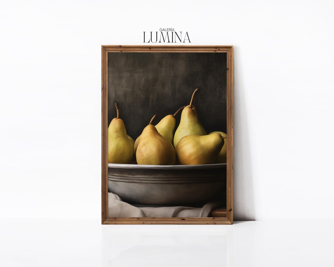 Vintage Pears Still Life Painting, Rustic Kitchen Art Print - Image 3