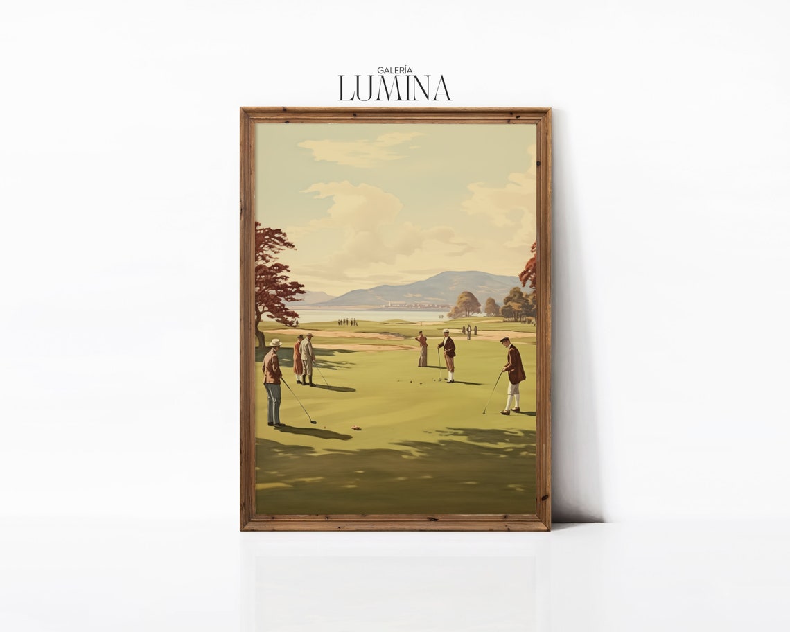 Vintage Gentlemen Playing Golf Painting Nature Landscape Print Golf Course Wall Art Golf Fan Gifts Art Frame Tv Art 148 - Image 3