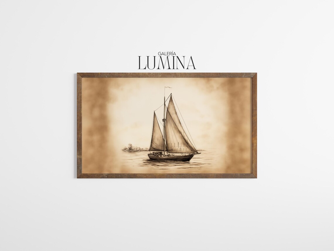 Vintage Sailboat in Sepia Charcoal Drawing Nautical Art Poster - Image 3
