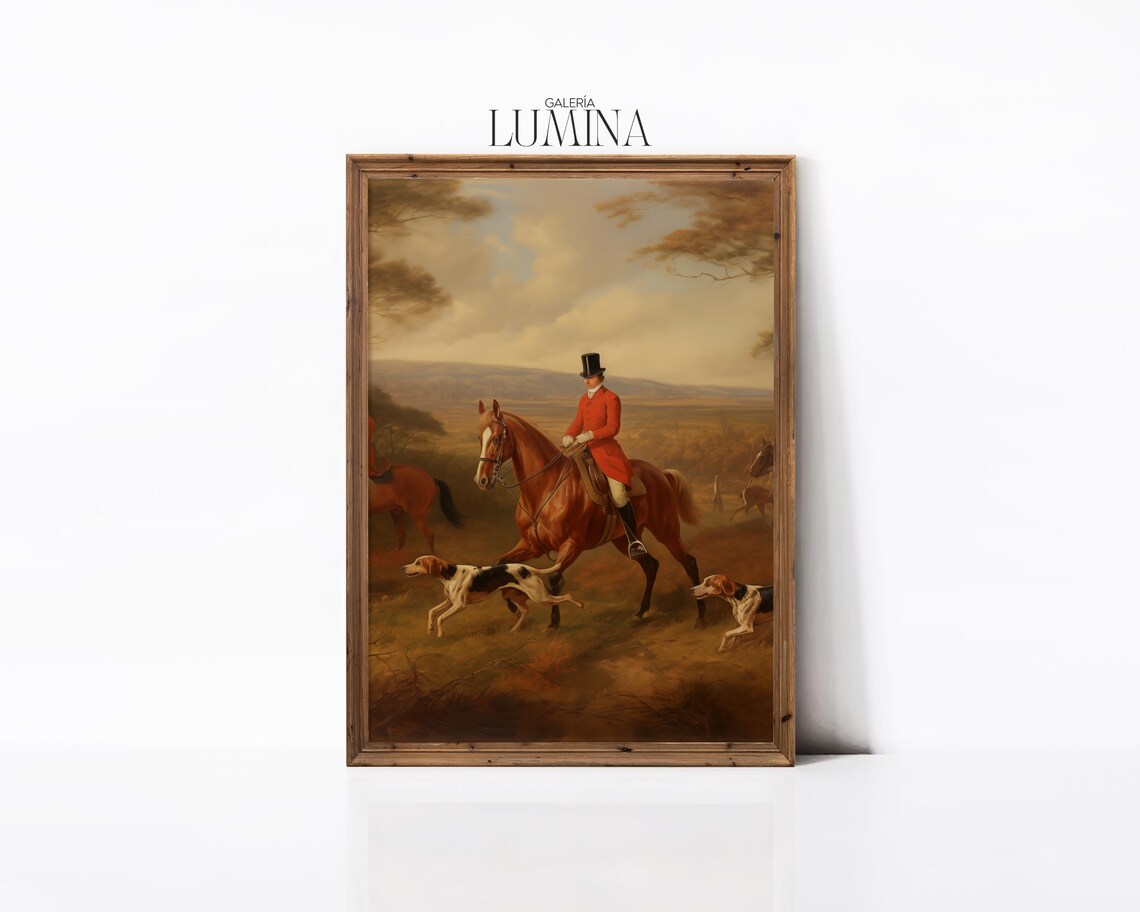 Antique Fox Hunt Equestrian Painting, Victorian Landscape - Image 3