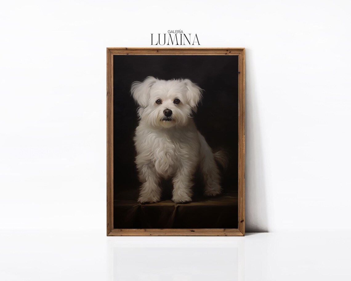 Maltese Terrier Portrait, Minimalist Oil Painting Print - Image 3