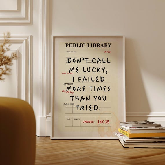 Dont Call Me Lucky Print Vintage Public Library Card Bedroom Wall Art Funny Dorm Quote Poster Trendy Living Room Cute Apartment Decor