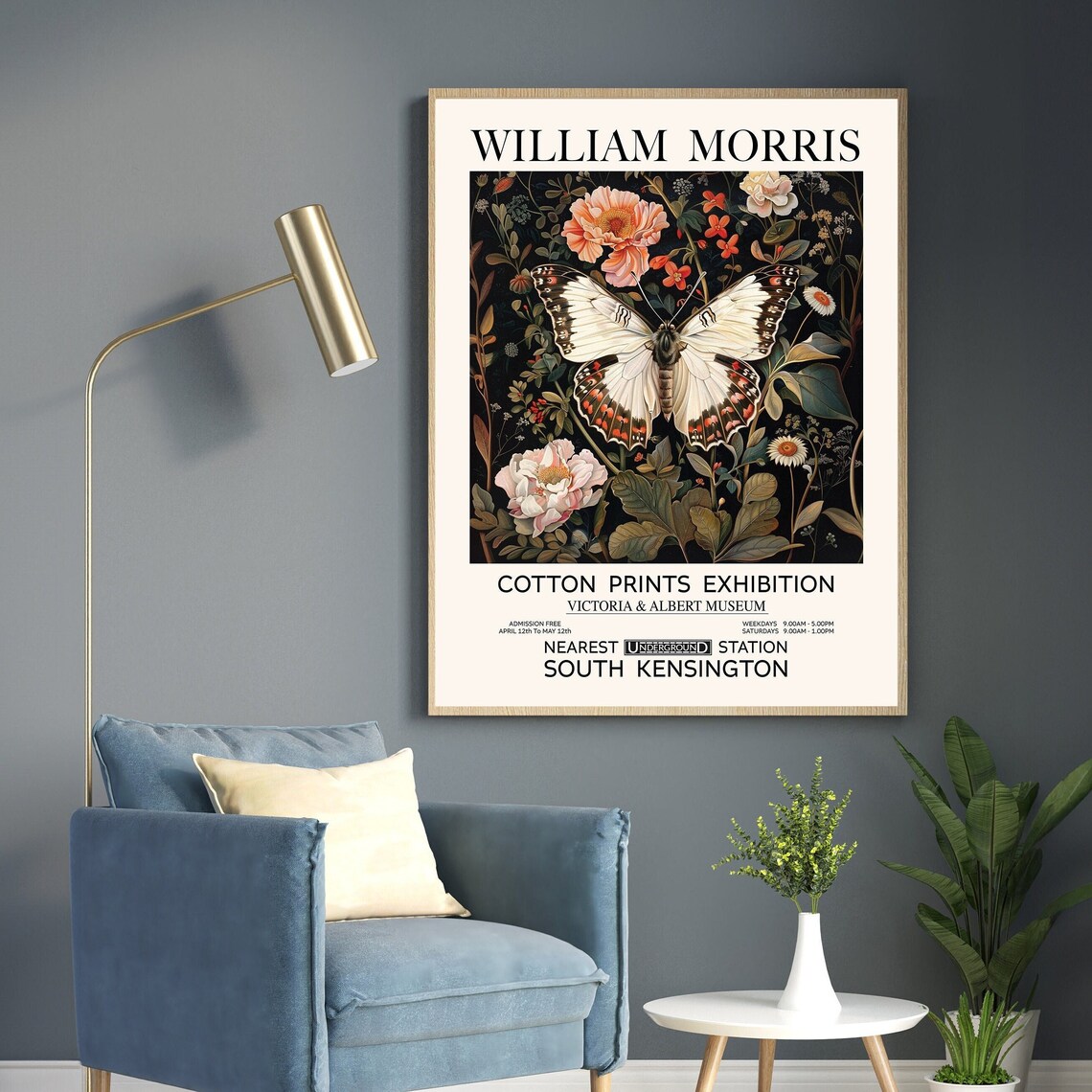 William Morris Large White Butterfly Floral Exhibition Poster - Image 2