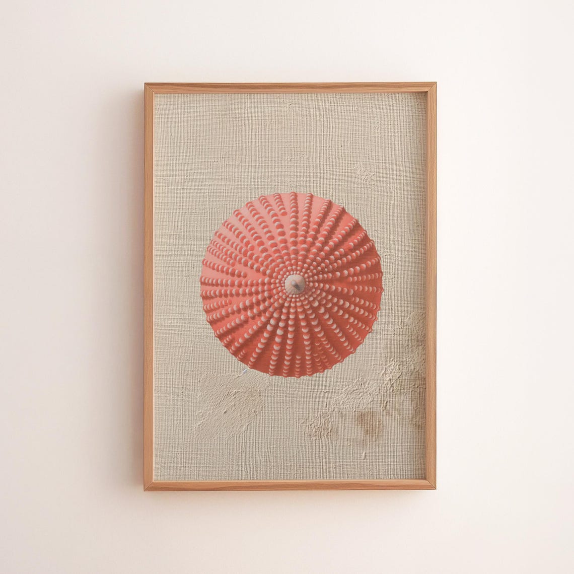 Red Sea Urchin Minimal Linen Texture Beach Coastal Decor Poster