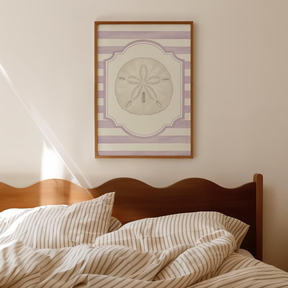 Sand Dollar Watercolor Lavender Striped Coastal Shell Poster