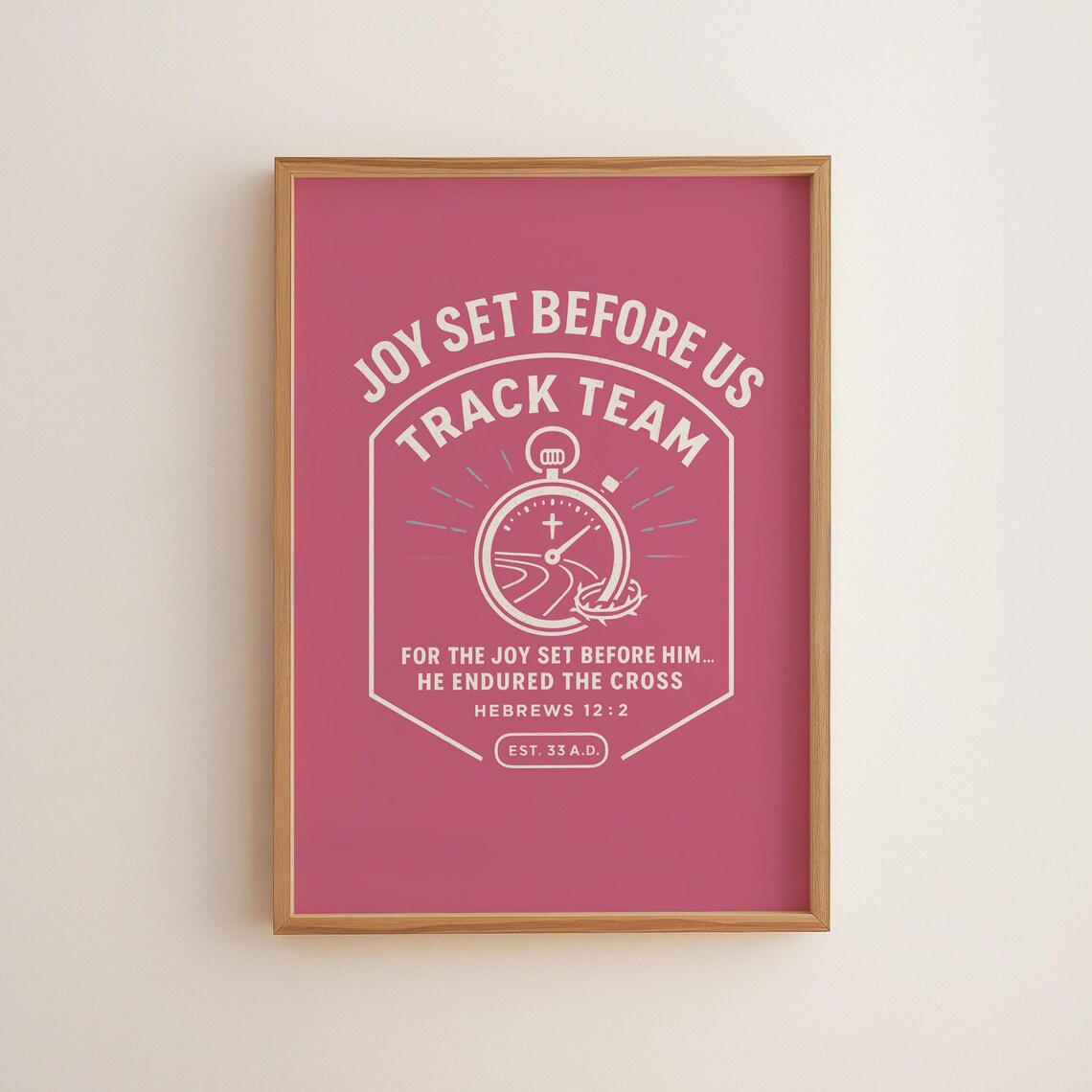 Joy Set Before Us Hebrews 122 Print Pink Christian Athlete Wall Art Scripture Track Team Poster Bible Verse