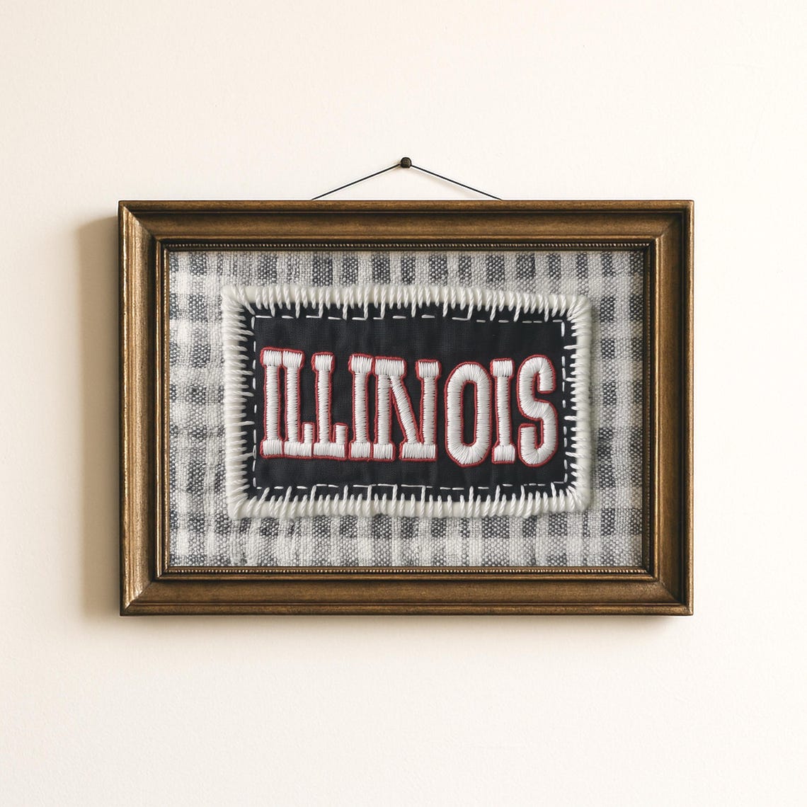 Illinois State Embroidered Patch Vintage Stitched Gingham Plaid Print