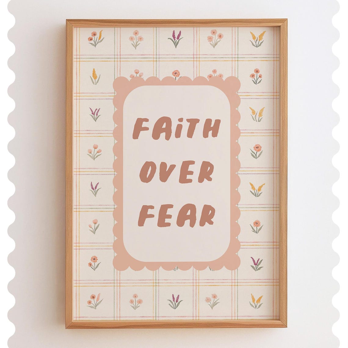 Faith Over Fear Coquette Floral Scripture Inspirational Wall Art