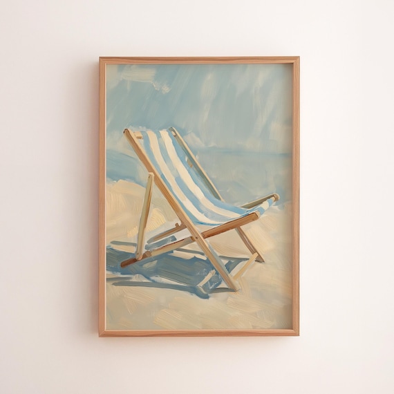 Striped Deck Chair Beach Summer Coastal Relaxation Art Poster