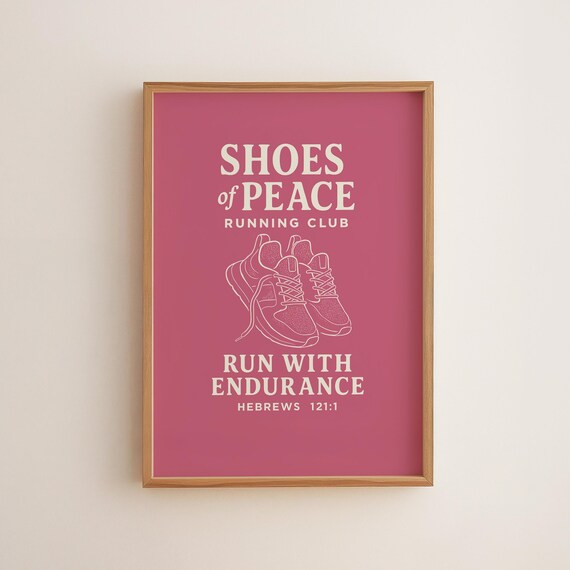 Shoes Of Peace Bible Verse Wall Art Hebrews 121 Pink Scripture Print Christian Girl Room Decor Faith Poster