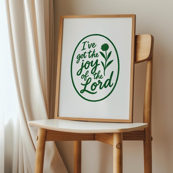 Joy Of The Lord White Background Green Floral Christian Quote Poster