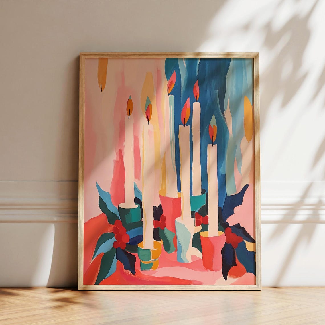 Abstract Christmas Candles Bold Colorful Modern Holiday Art Poster