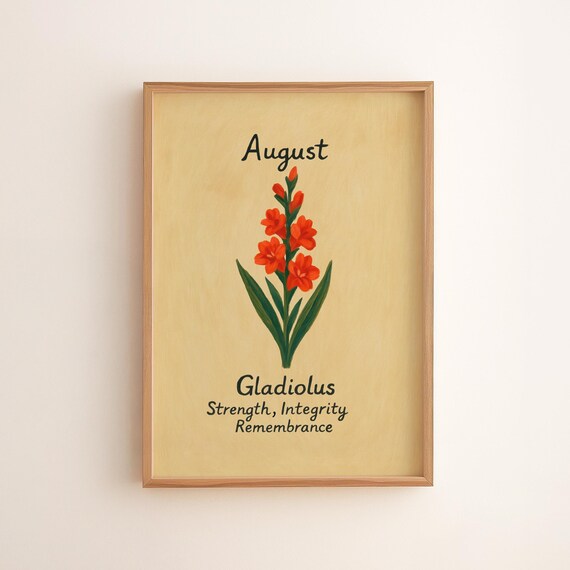 August Gladiolus Birth Month Flower Vintage Botanical Poster
