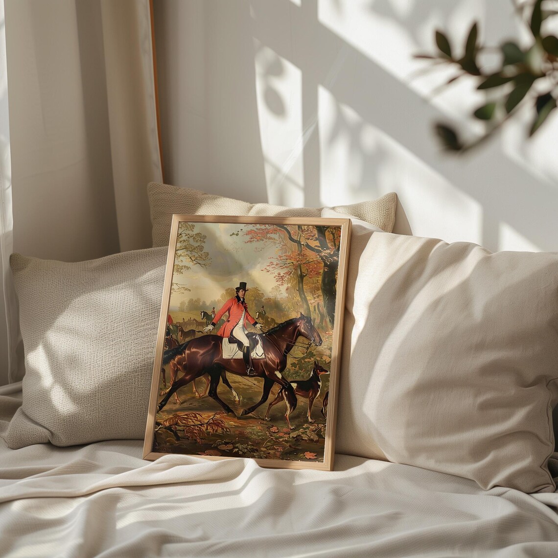 Vintage Fox Hunting Equestrian Rider Horse and Hounds Painting Poster
