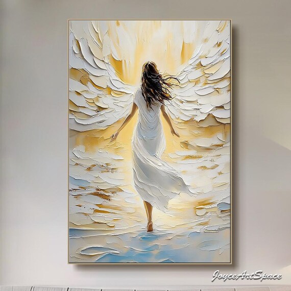 Abstract Textured Angel Oil Painting Large Modern Wall Art 3d Angelic Wall Art Feminine Wall Decor Spiritual Home Decor Living Room Wall Art